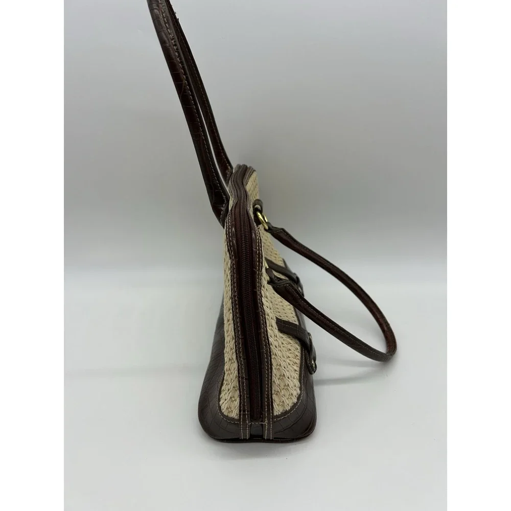 Carryland Handbag Purse Woven Straw Faux Leather‎